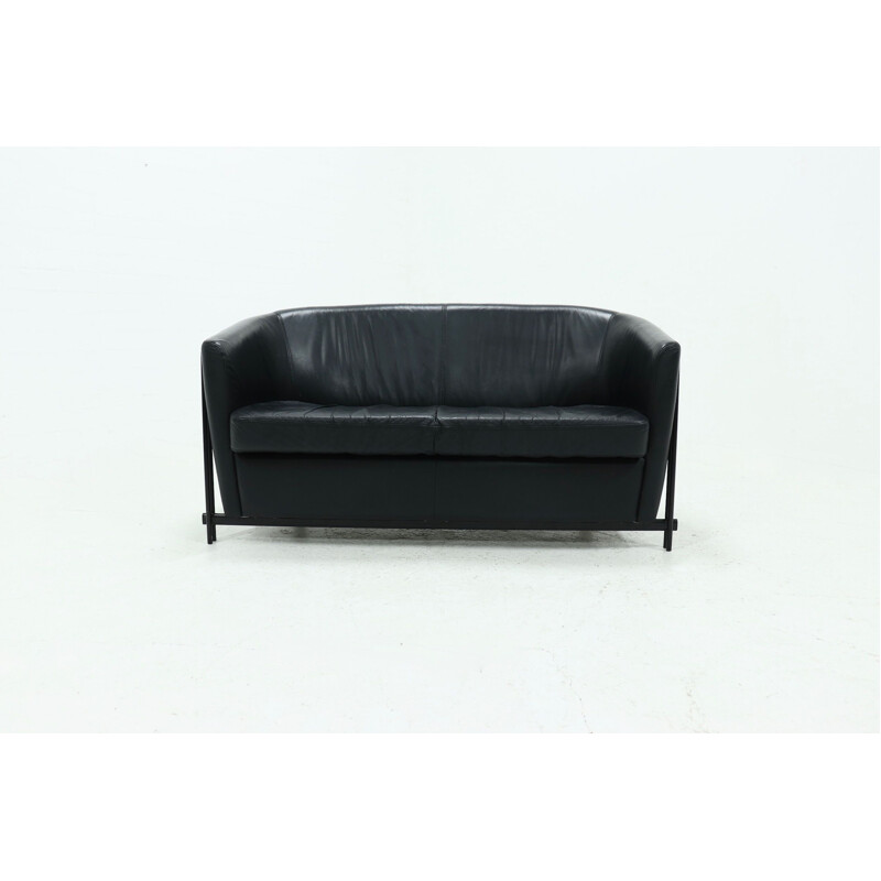 Vintage leather Club sofa in black leather, 1990s