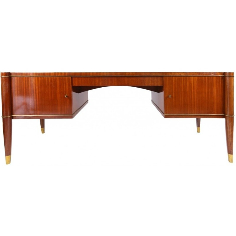 De Coene "Voltaire" desk in mahogany and brass - 1950s