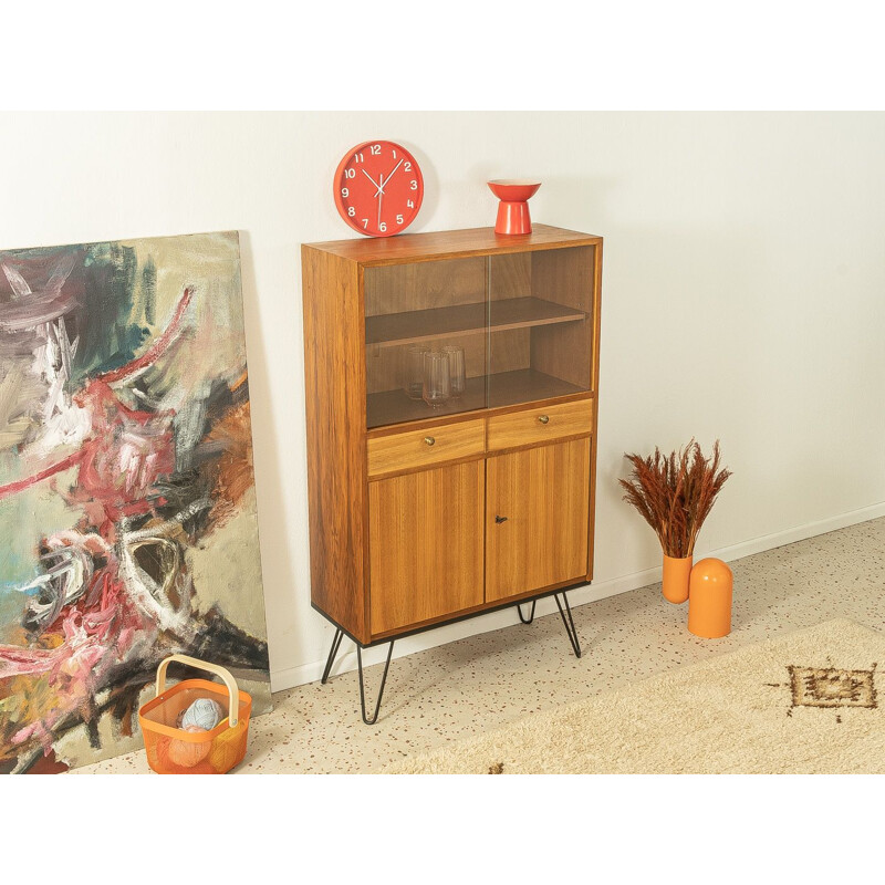 Vintage walnut veneer display cabinet, Germany 1950s