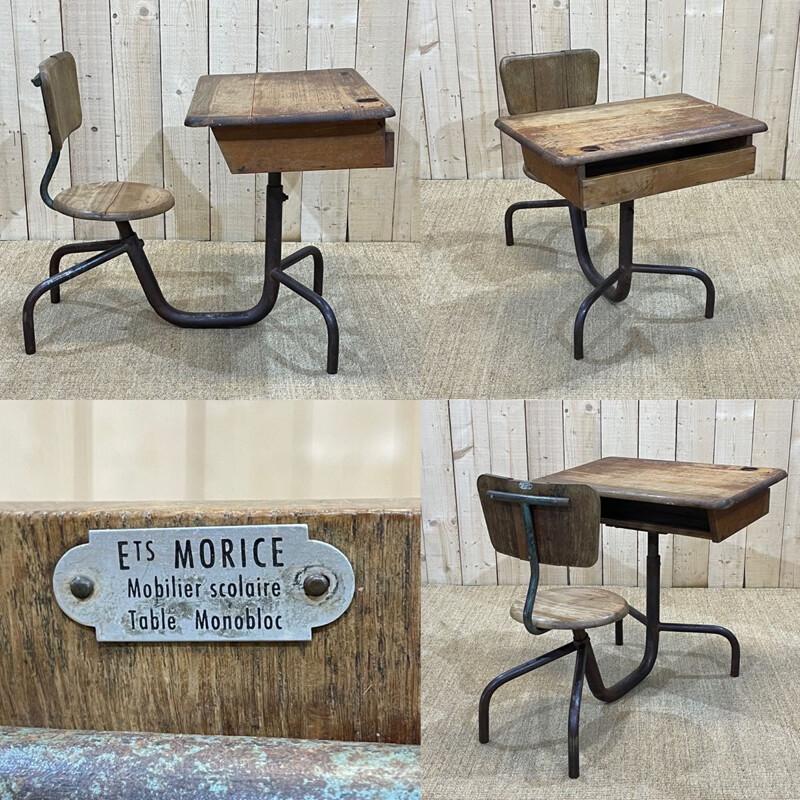 Monobloc vintage desk by Jean Prouvé for Morice, 1930s