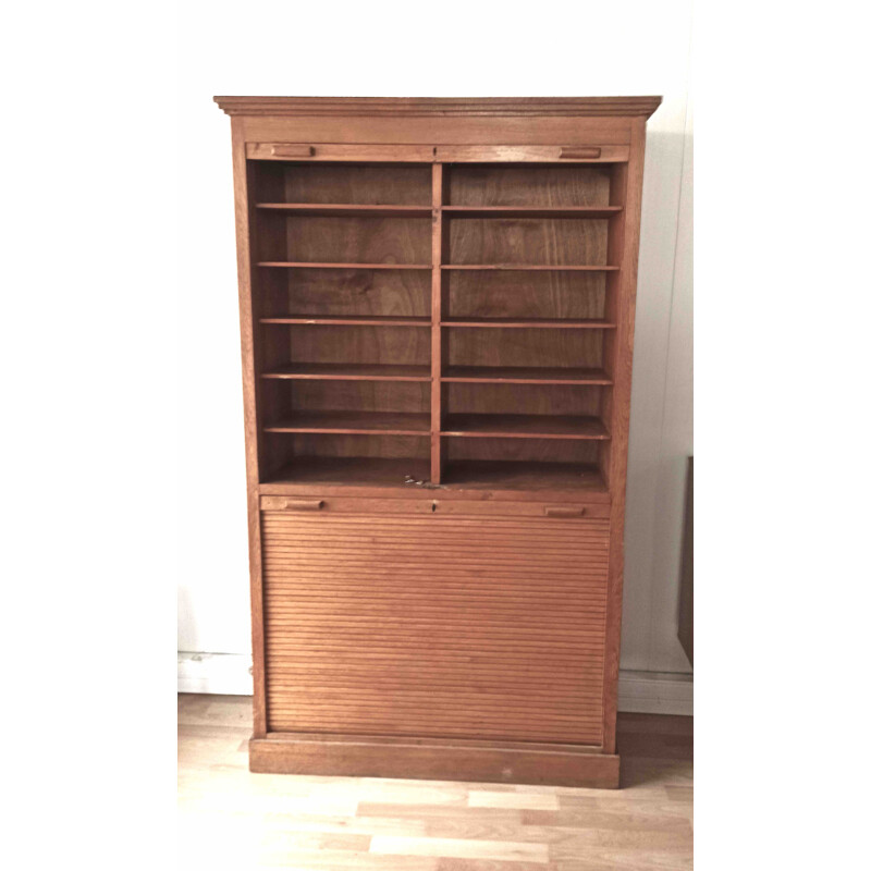 Cabinet de notaire vintage en bois de frêne à double rideau, France 1930