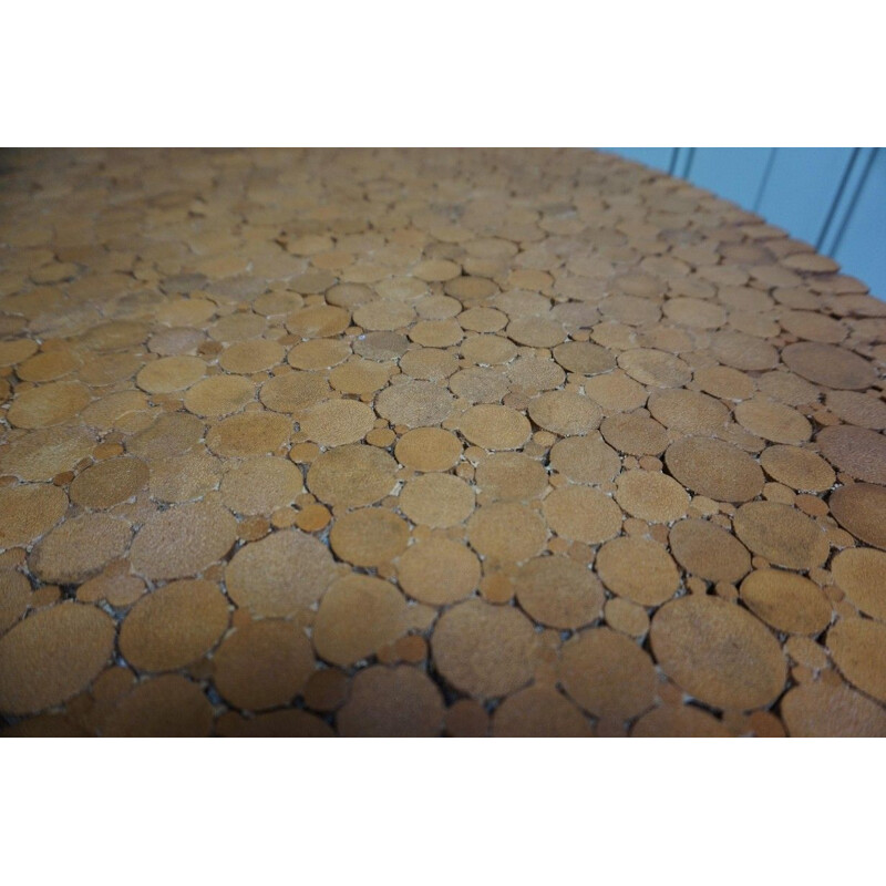 Table basse vintage gerbe de blé en bambou ronde et plateau en verre par McGuire, 1970