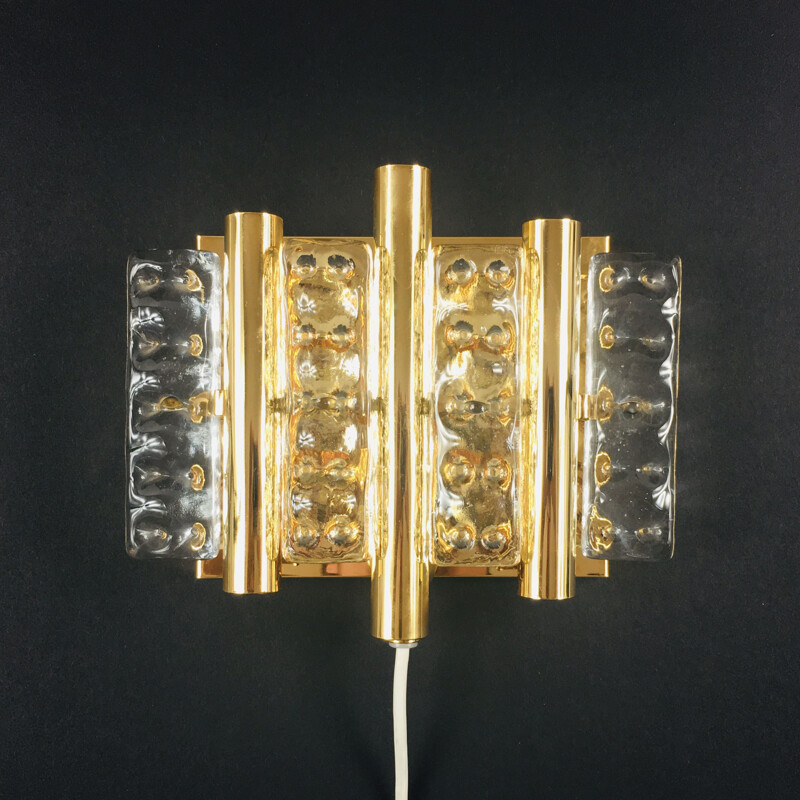 Scandinavian vintage brass & glass wall lamp by Carl Fagerlund for Lyfa, 1960s