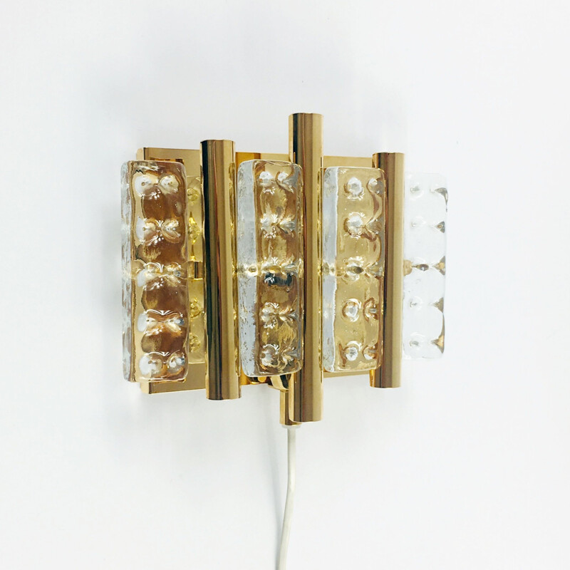 Scandinavian vintage brass & glass wall lamp by Carl Fagerlund for Lyfa, 1960s