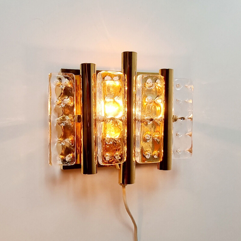 Scandinavian vintage brass & glass wall lamp by Carl Fagerlund for Lyfa, 1960s