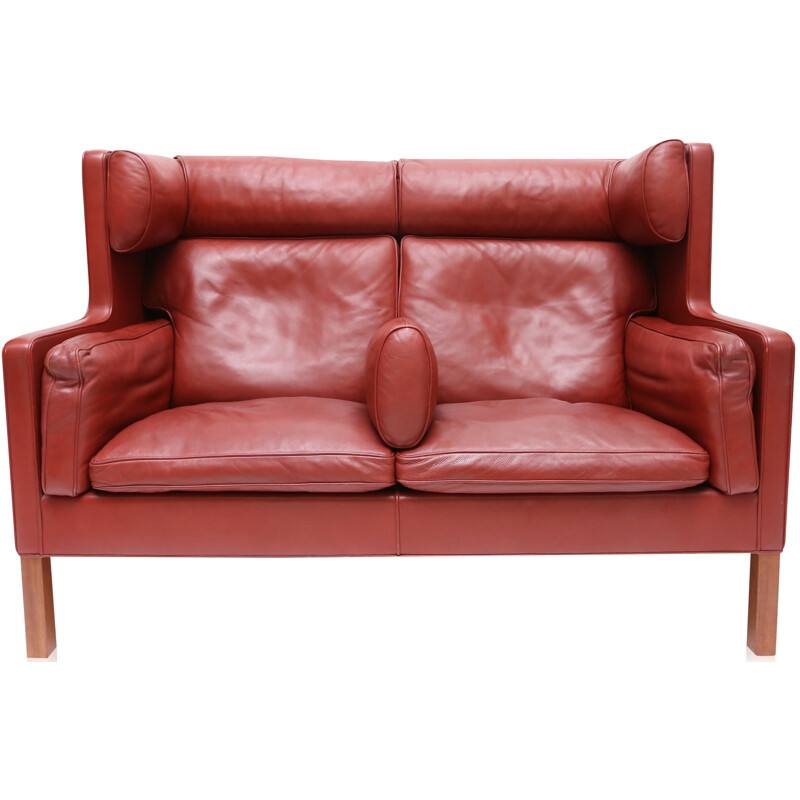 Frederica "Coupé" 2-seater sofa in red leather, Børge MOGENSEN - 1970s 