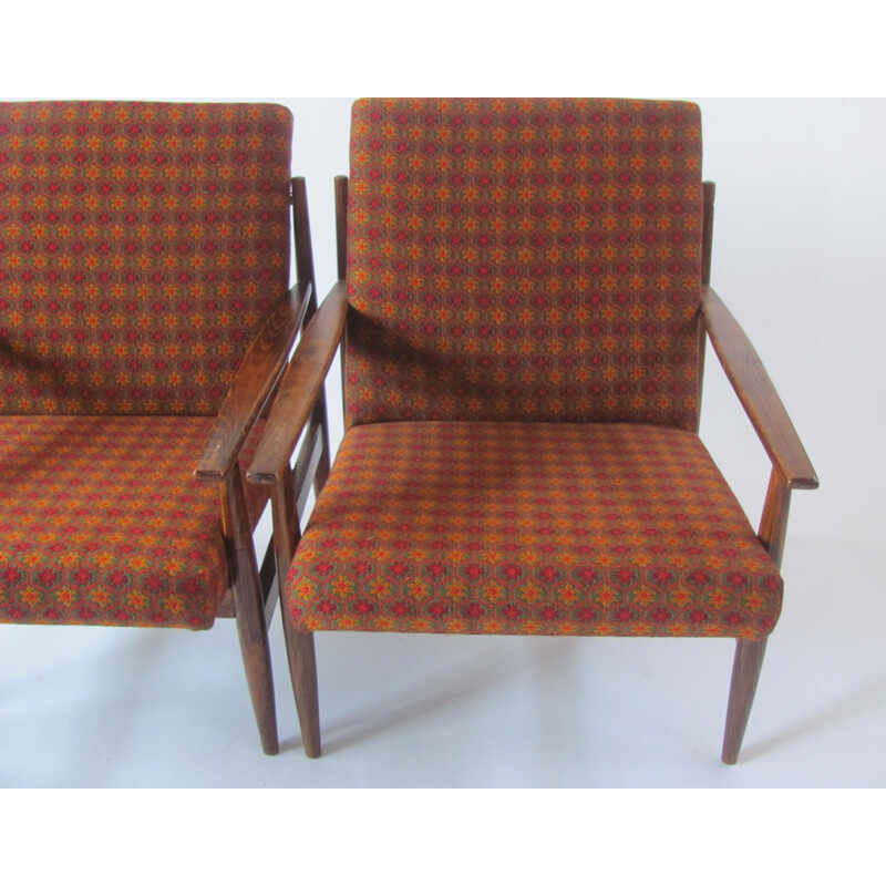 Pair of vintage armchairs with floral motifs, Czech 1960