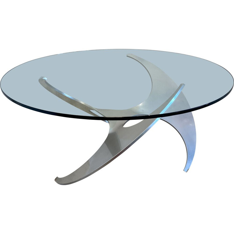 Vintage coffee table in stainless steel and glass by Knut Hesterberg for Ronald Schmitt, 1964