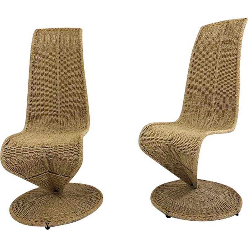 Paire de chaises S vintage en osier
