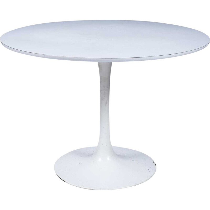Vintage Tulip white circular dining table by Maurice Burke for Arkana, 1960s