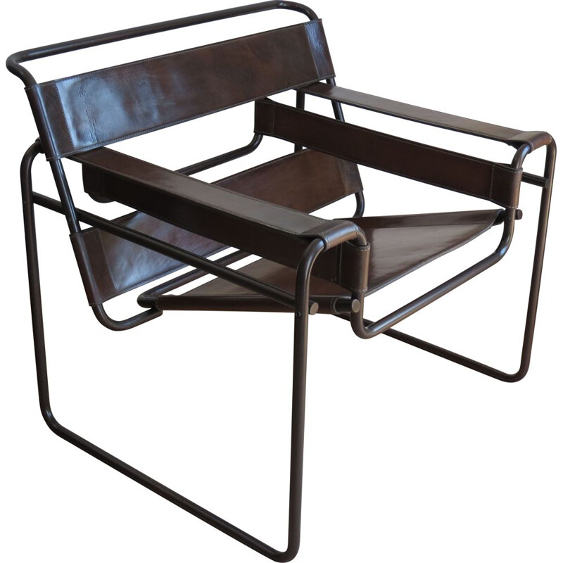 Vintage B3 Wassily armchair in brown leather by Marcel Breuer for Fasem, Italy 1970s