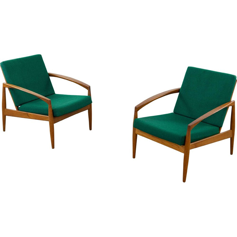 Pareja de sillones vintage de teca "Cuchillos de papel" de Kai Kristiansen para Magnus Olesen, Dinamarca 1955