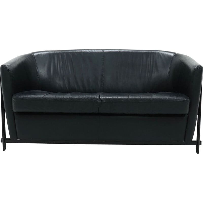 Vintage leather Club sofa in black leather, 1990s