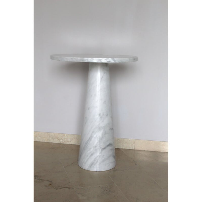 Vintage side table in Italian whithe Carrara marble by Angelo Mangiarotti, Italy 1970s