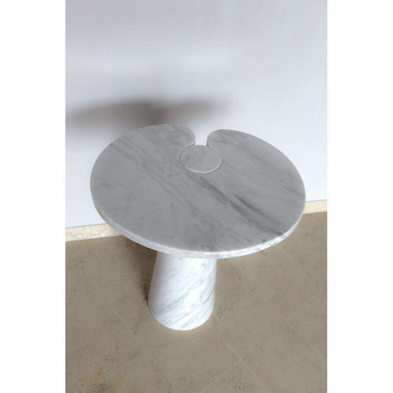 Vintage side table in Italian whithe Carrara marble by Angelo Mangiarotti, Italy 1970s