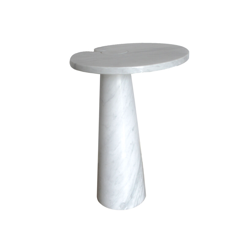 Vintage side table in Italian whithe Carrara marble by Angelo Mangiarotti, Italy 1970s