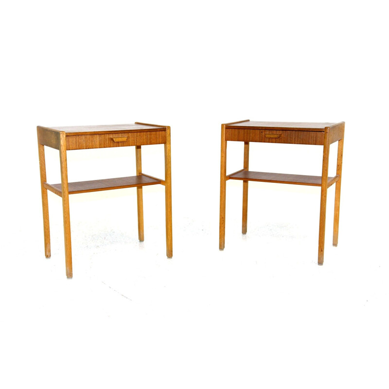 Paire de tables de chevet vintage en chêne, Suède 1960