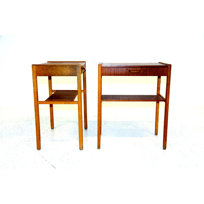 Pair of vintage oakwood night stands, Sweden 1960