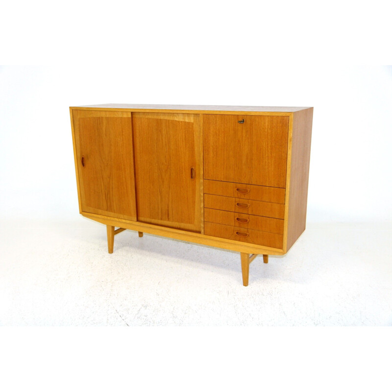 Scandinavian vintage teak and oakwood highboard, Sweden 1960