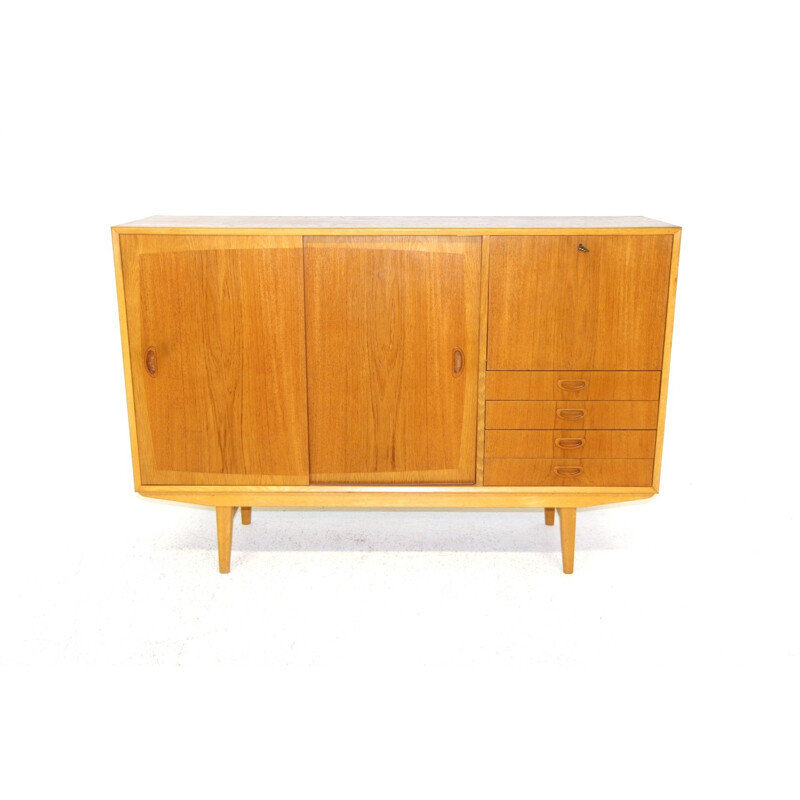 Scandinavian vintage teak and oakwood highboard, Sweden 1960