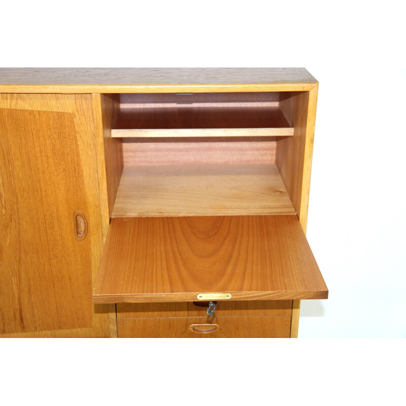 Scandinavian vintage teak and oakwood highboard, Sweden 1960