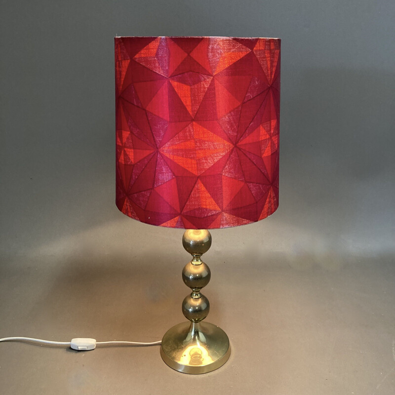 Scandinavian vintage lamp in metal and silk, 1950
