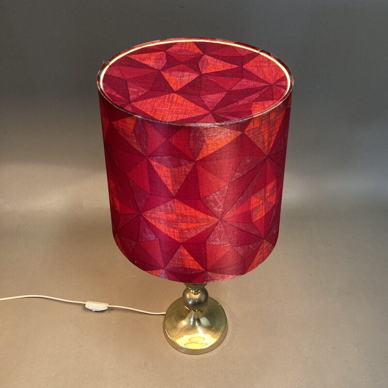 Scandinavian vintage lamp in metal and silk, 1950