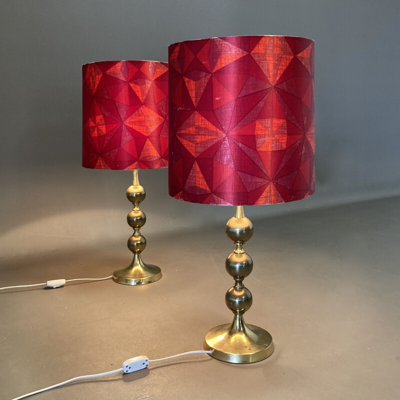 Scandinavian vintage lamp in metal and silk, 1950