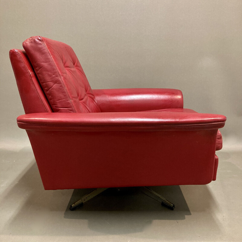 Vintage red leather armchair, 1950