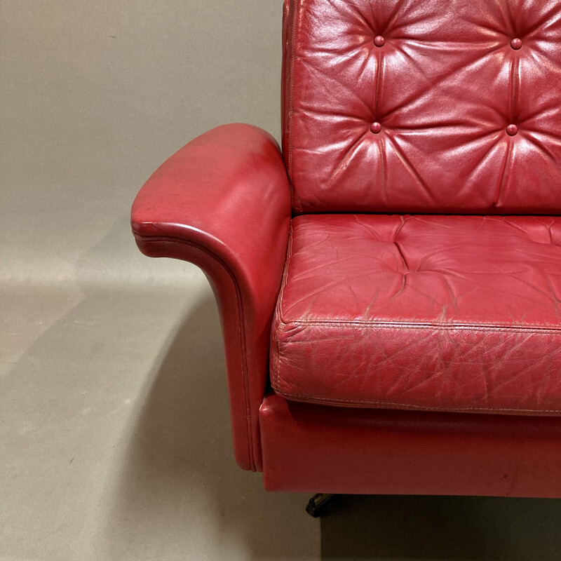 Vintage red leather armchair, 1950