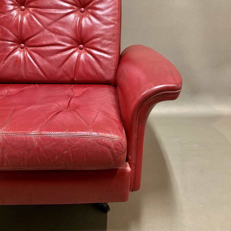 Vintage red leather armchair, 1950