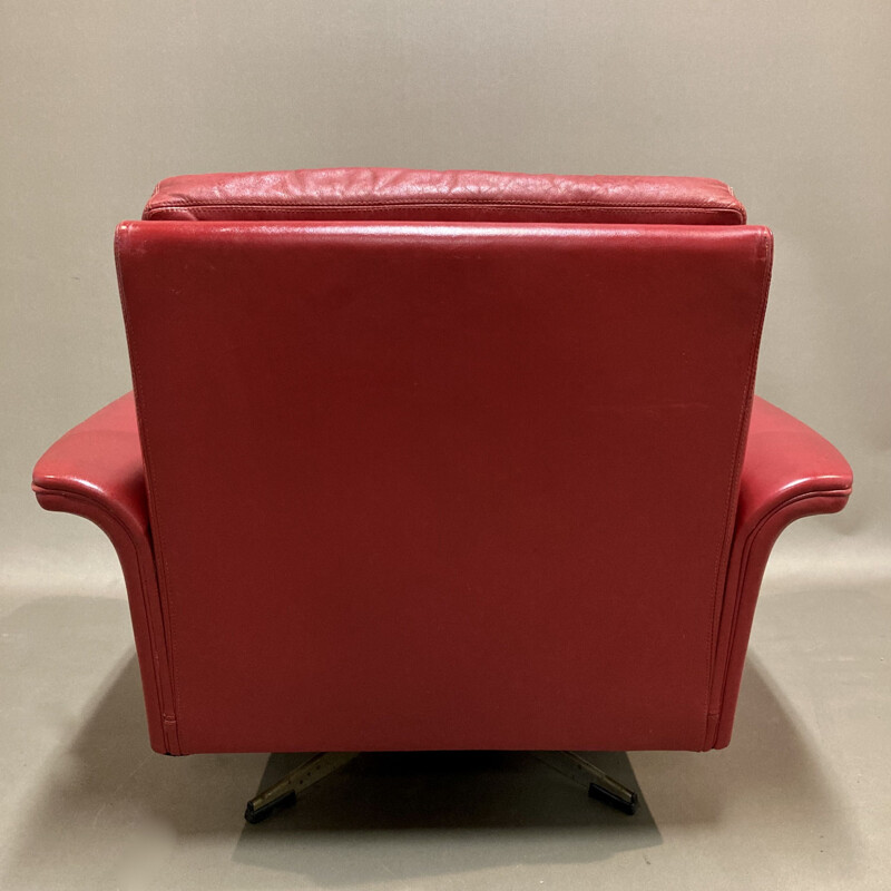 Vintage rood lederen fauteuil, 1950