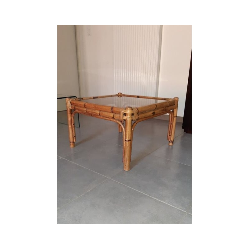 Rattan and bamboo vintage coffee table, 1960