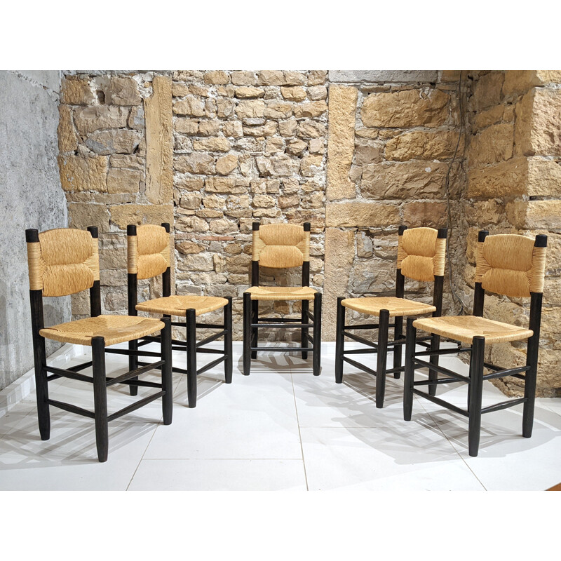 Ensemble de 5 chaises vintage modèle Bauche de Charlotte Perriand pour Steph Simon, 1956