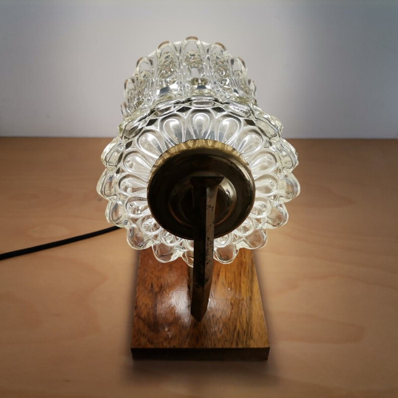 Vintage adjustable wall sconce in crystal glass and wood, 1960