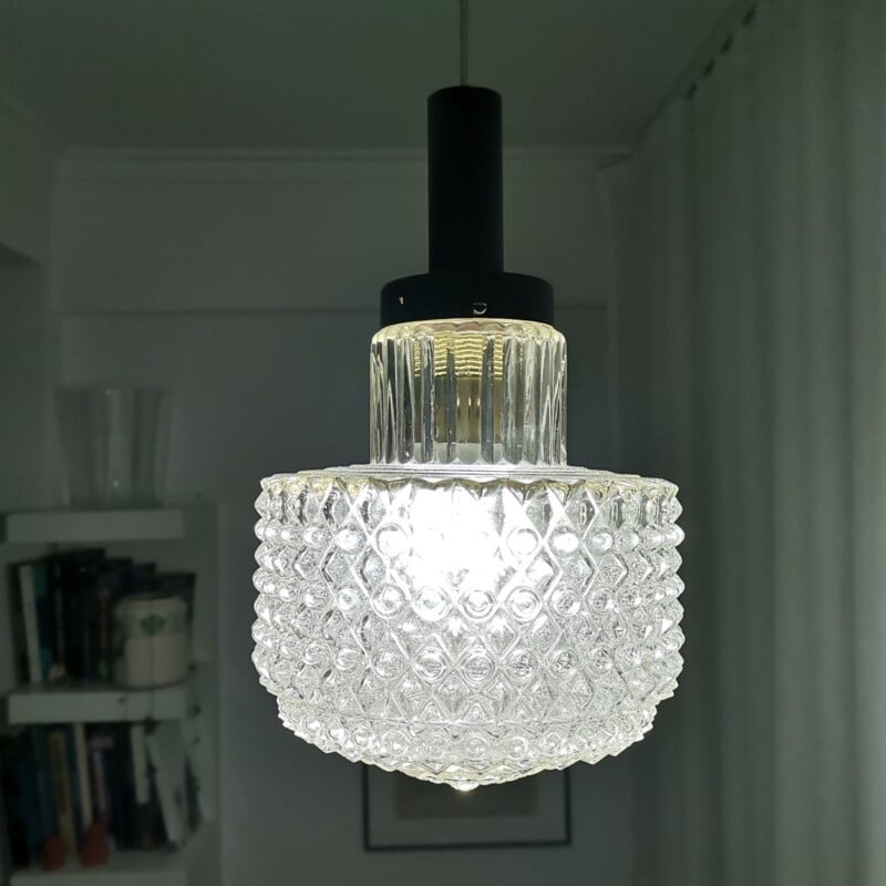 Mid-century black and clear glass pendant lamp, 1950-1960s