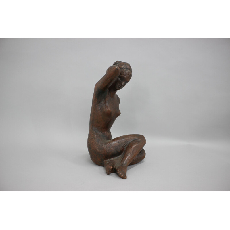 Mid-century sculpture of nude sitting women by Jitka Forejtová, Czechoslovakia 1960s