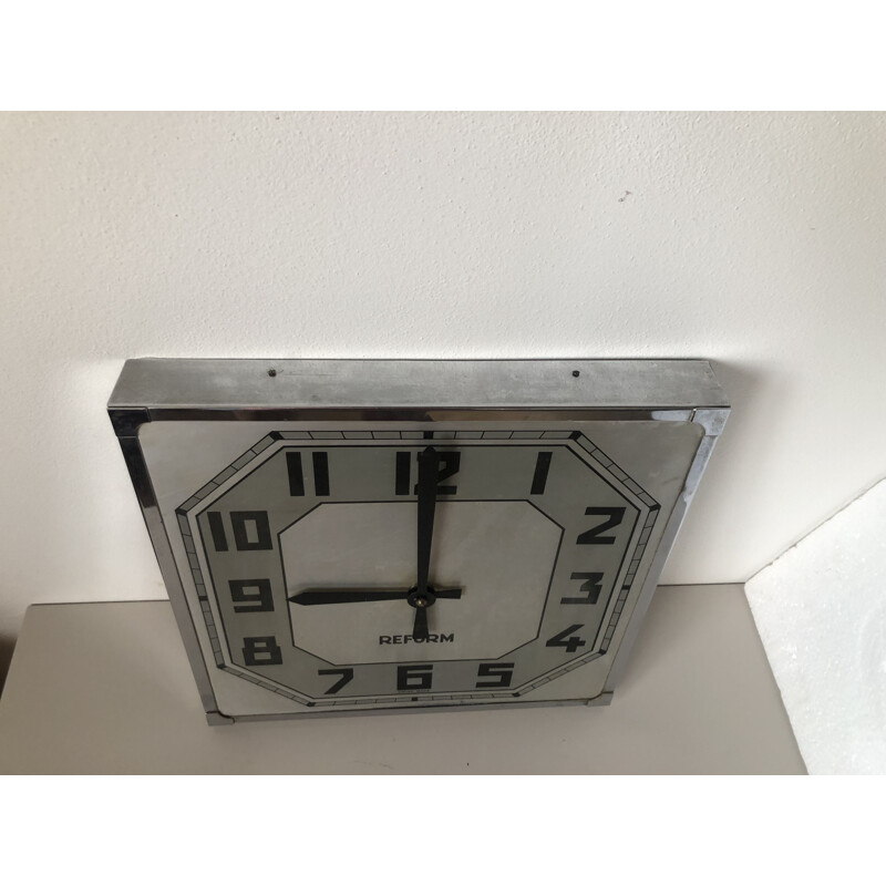 Vintage chrome plated metal wall clock, Switzerland
