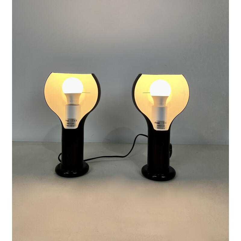 Paar vintage Flash tafellampen van Joe Colombo voor Oluce