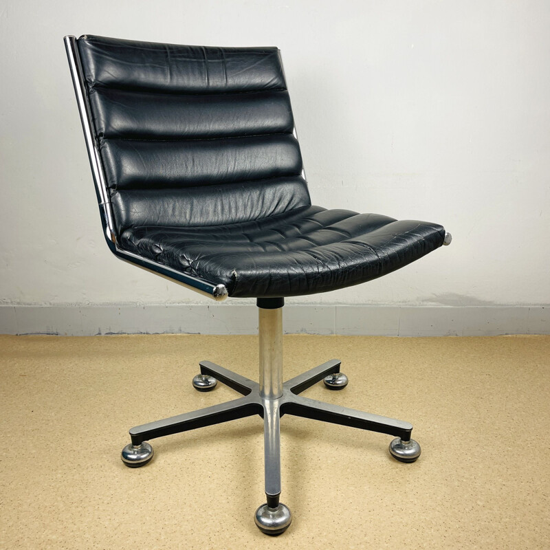 Mid-century swivel black desk armchair, Italy 1970s