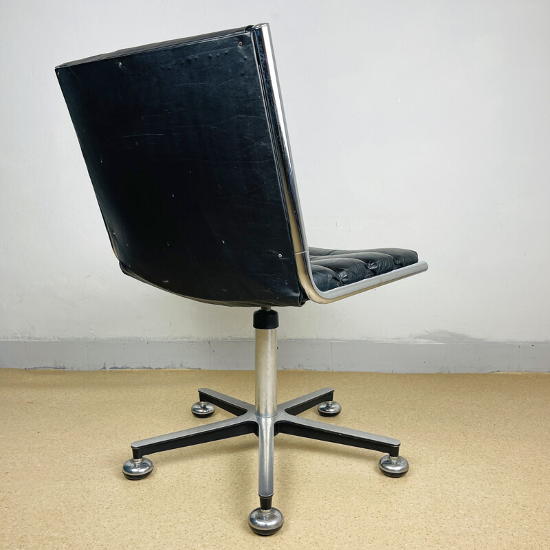 Mid-century swivel black desk armchair, Italy 1970s