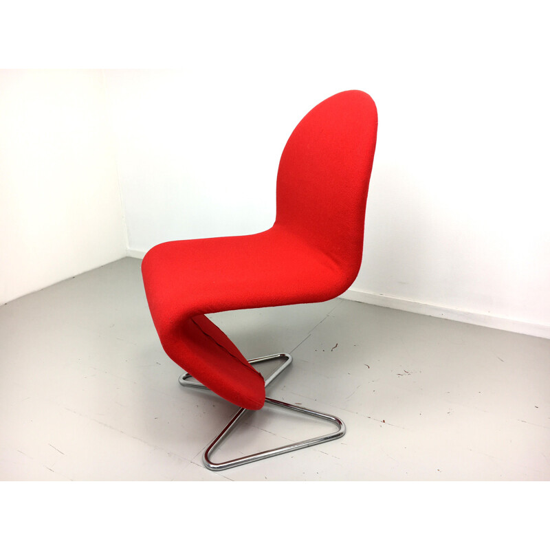 Set of 6 Fritz Hansen chairs in red fabric, Verner PANTON - 1970s