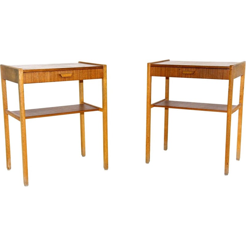 Pair of vintage oakwood night stands, Sweden 1960