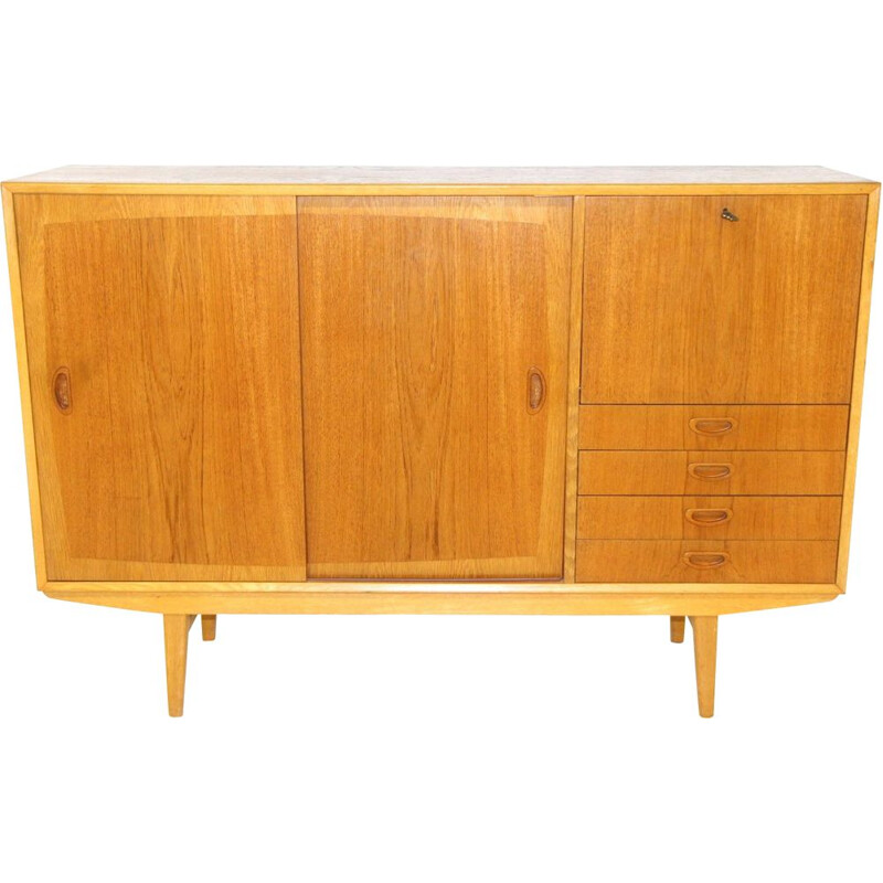 Scandinavian vintage teak and oakwood highboard, Sweden 1960