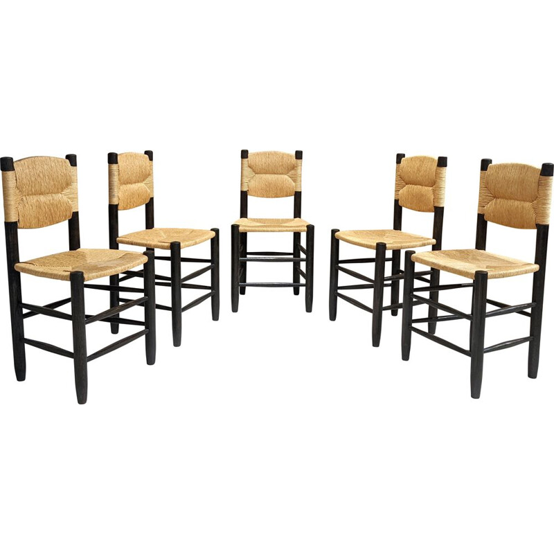 Ensemble de 5 chaises vintage modèle Bauche de Charlotte Perriand pour Steph Simon, 1956