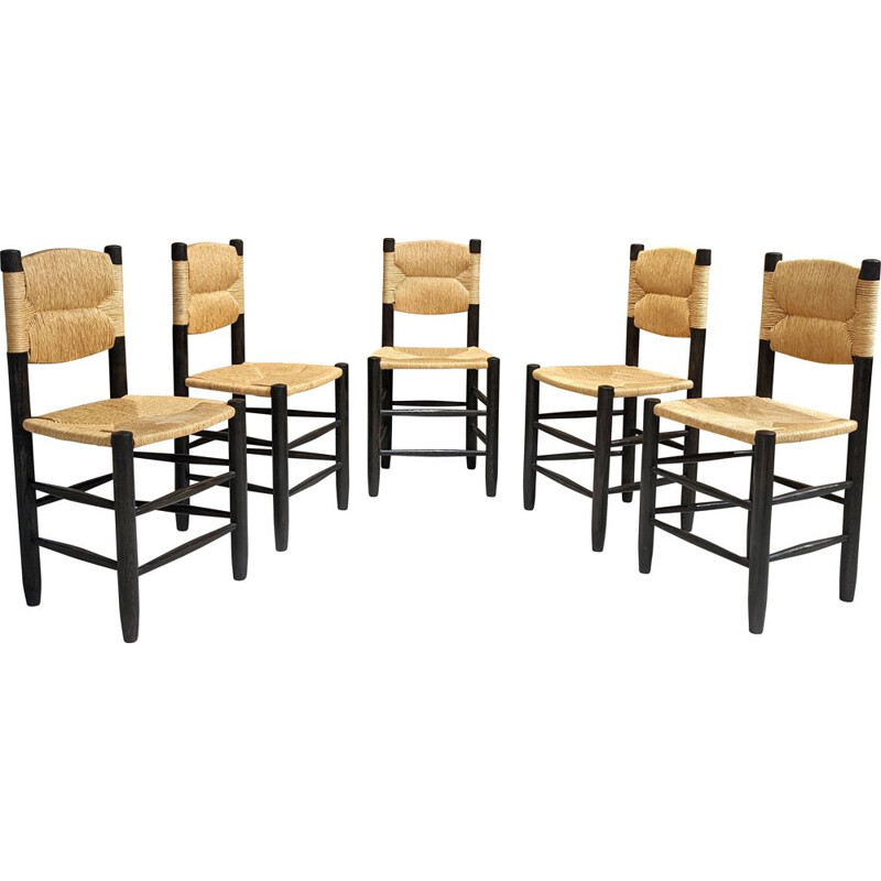 Set of 5 vintage chairs model Bauche by Charlotte Perriand for Steph Simon, 1956