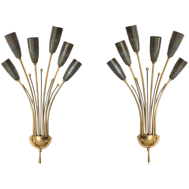 Pair of Italian wall lamps in brass - 1950s