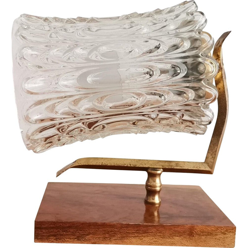 Verstellbare Vintage-Wandleuchte aus Kristallglas und Holz, 1960