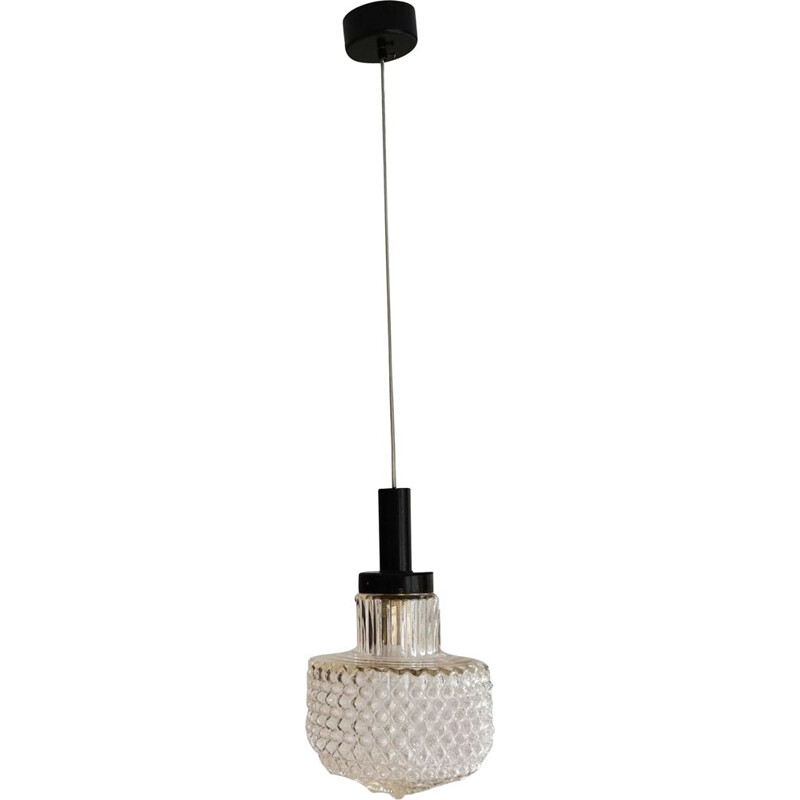 Mid-century black and clear glass pendant lamp, 1950-1960s