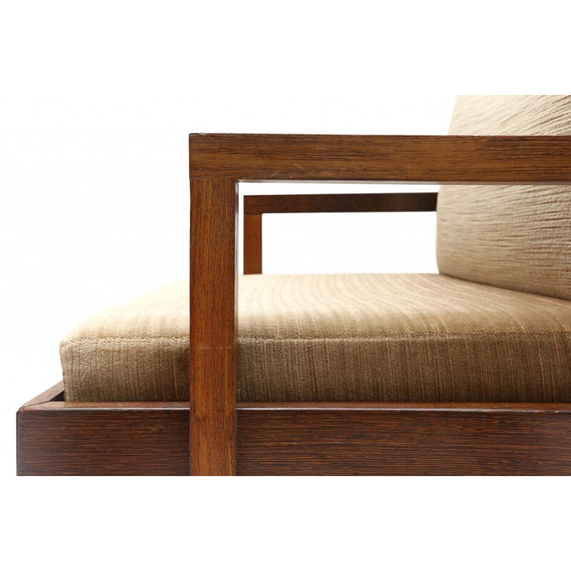 Paire de fauteuils Wengé en bois et tissu beige - 1950